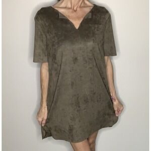 70s Faux Suede Swing Dress Vintage Forum Los Angeles, Olive Green,‎ Sz Small